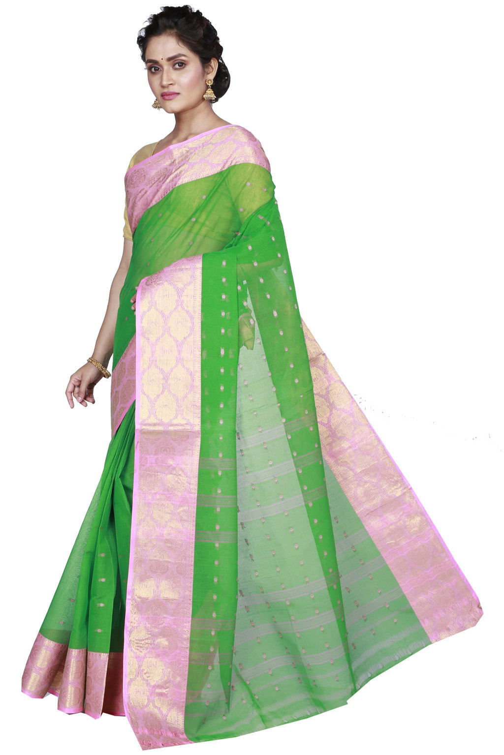 Green Pure Cotton Asmani Tant Saree (184)